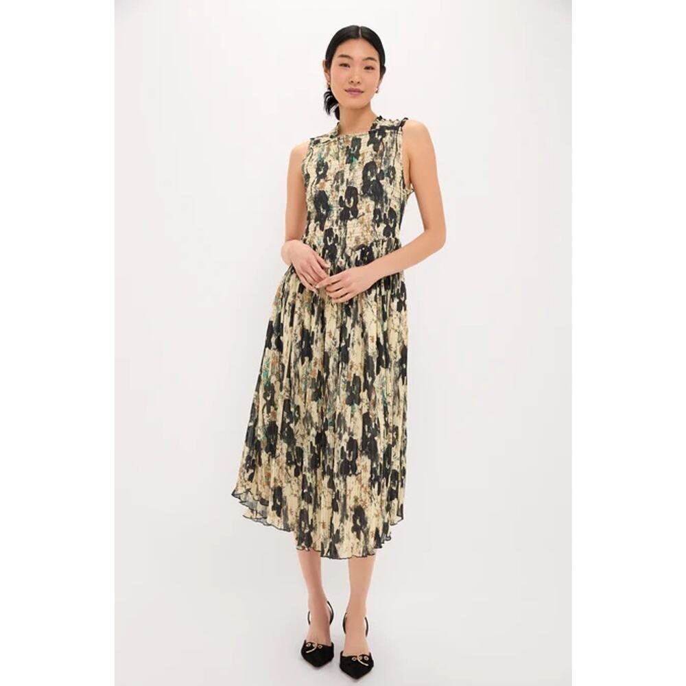 GANNI Afterglow Printed Pleats Smock Midi Straps Dress NWT Size 38 Retail $395